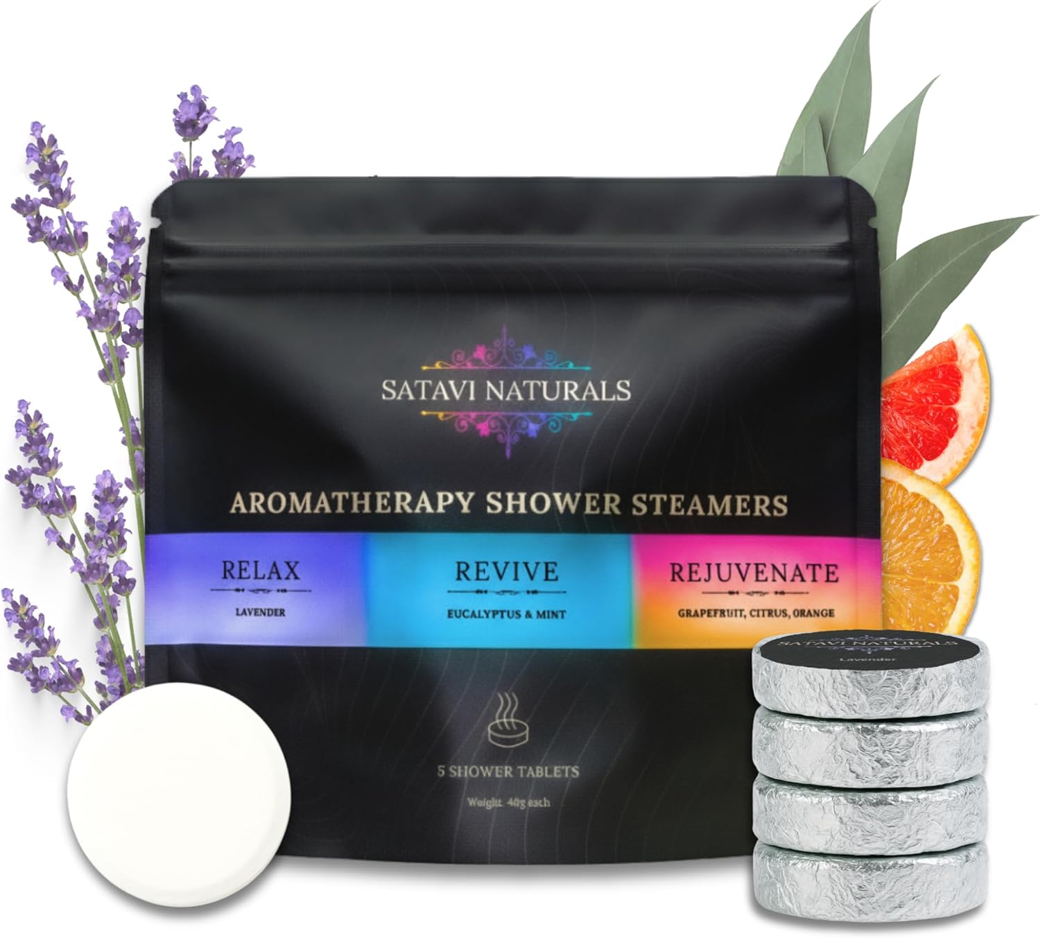 Variety Shower Steamers (5-Pack) - Aromatherapy Valentine’s Day Gifts for Her - 5 Unique Essential Oil Scents for Relaxation & Stress Relief