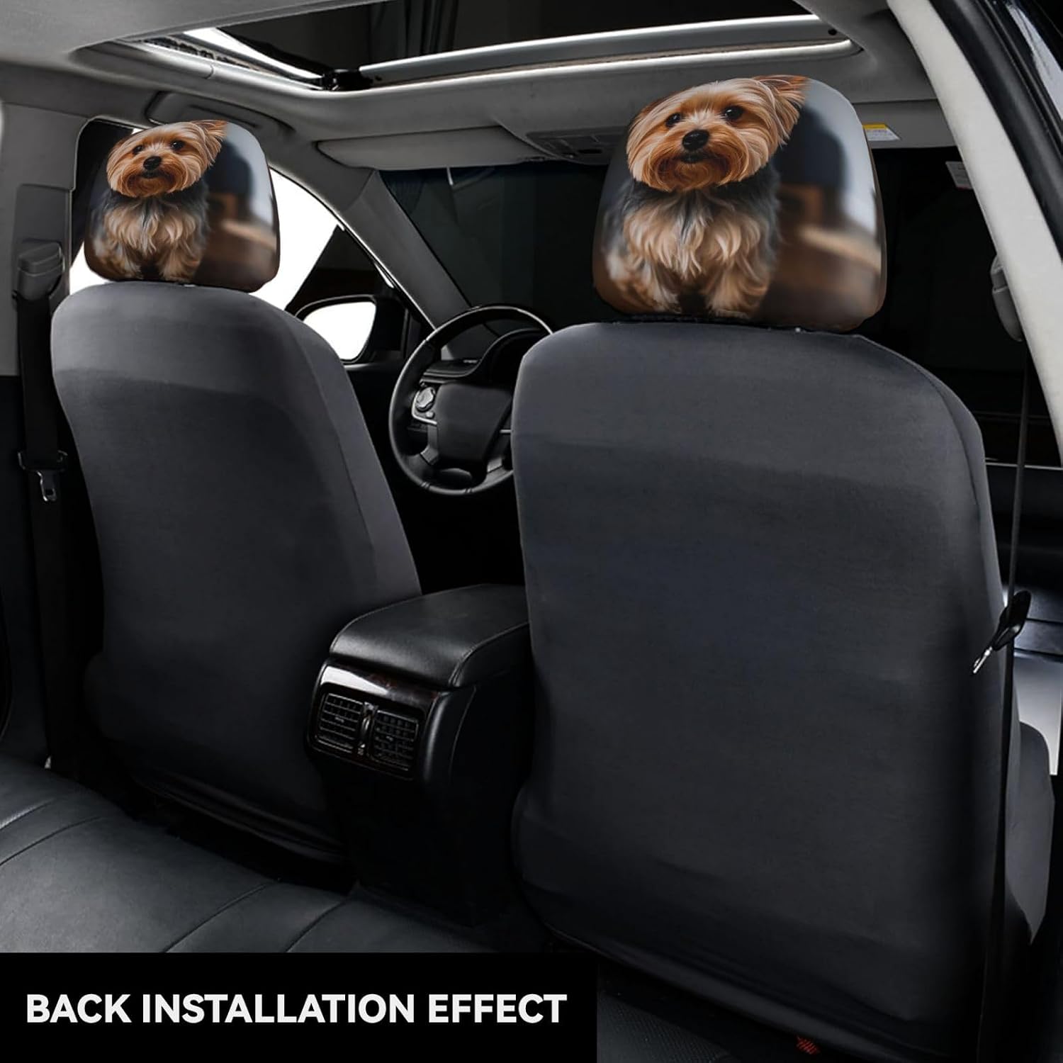2 Pcs Car Seat Headrest Cover,Stretch Breathable Head Rest Cover Cute Pet Yorkie Washable Headrest Protector Reusable Dust Cover for Cars Seat Headrests Car Accessories image 2
