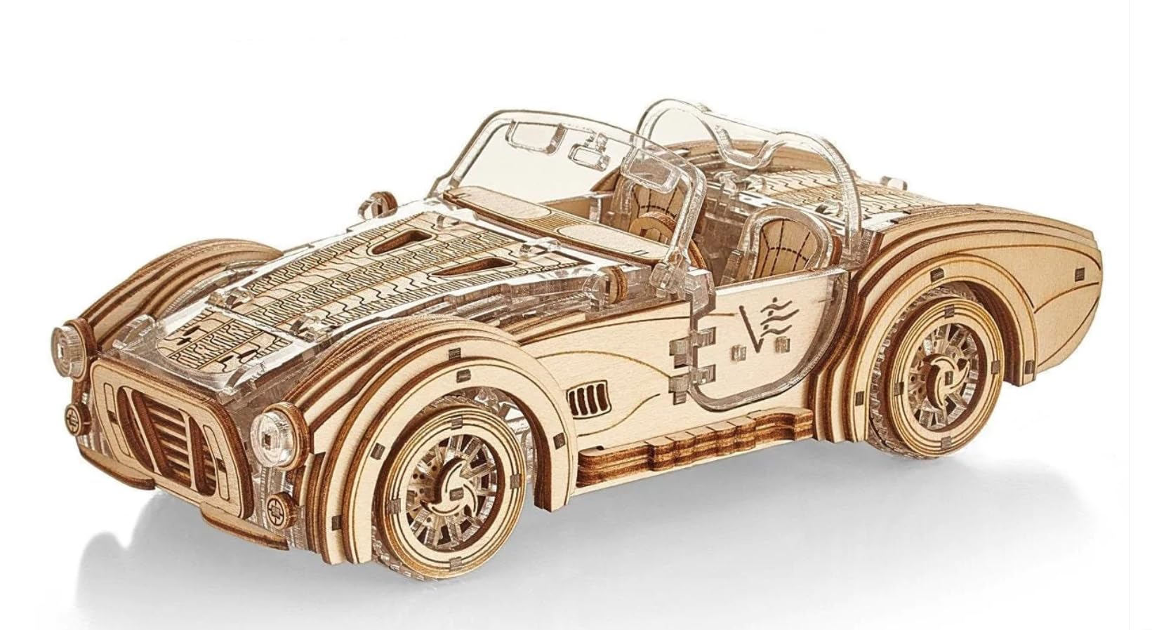 Mechanical Wood & Plastic 3D Puzzle Speedster V2 Sport Car Self-Assembly Set - 442 Pieces - 1:87 Scale - Ages 14+