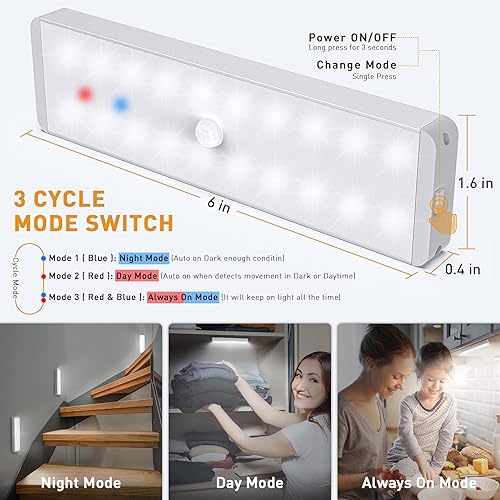 Miniatura 3 de Luz LED para armario, 20 LED, atenuador USB, recargable, sensor de movimiento, iluminación debajo del gabinete, con control remoto, barra de luz