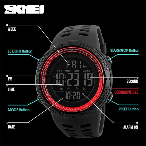 Miniatura 6 de Reloj deportivo digital para hombre, impermeable, cronómetro, cuenta regresiva, alarma de fecha automática