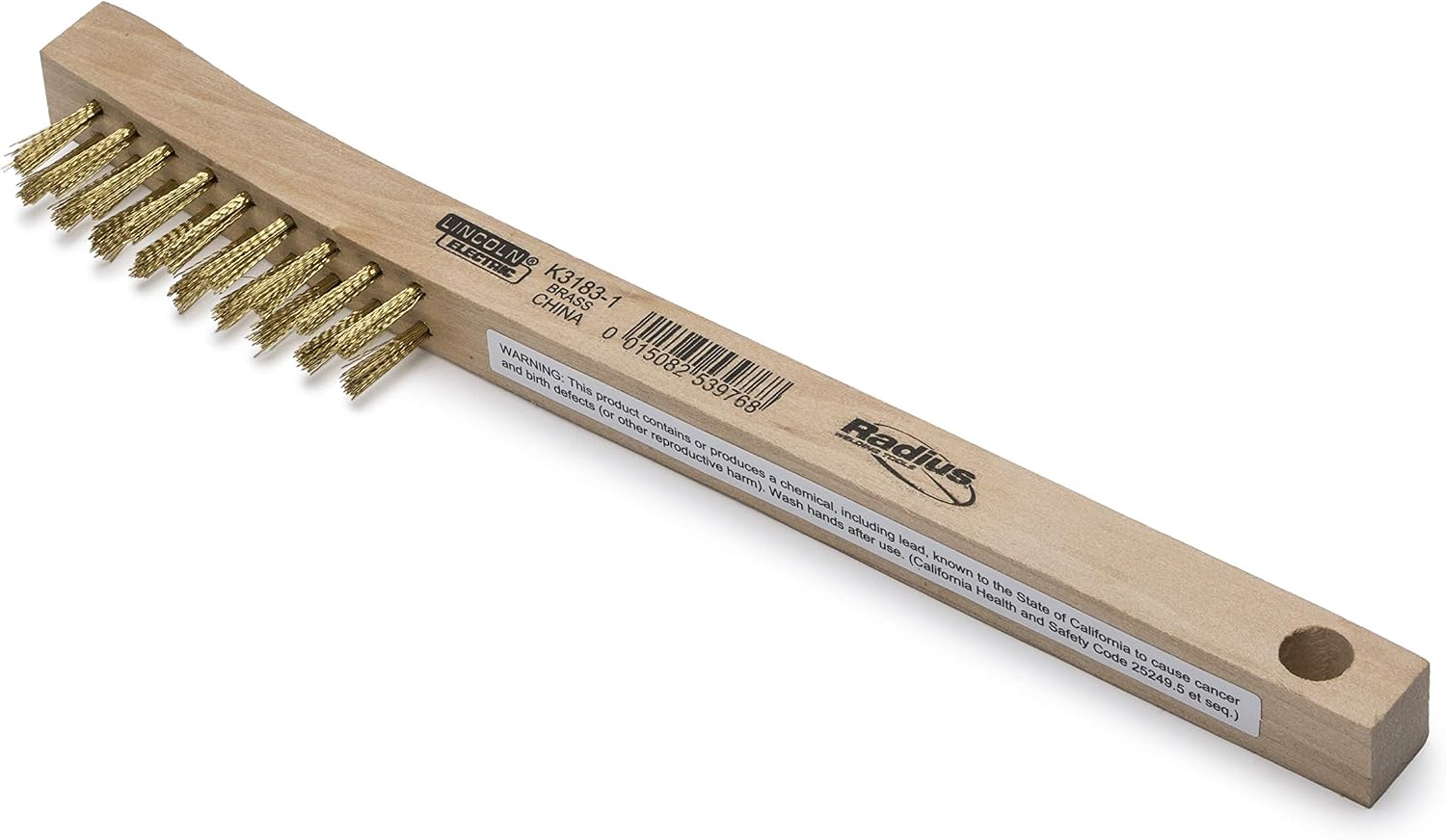 Lincoln Electric K3183-1 Brass Wire Brush, 2 x 9 Bristle Rows, 8.75" Length, Curved Handle, K3180-1