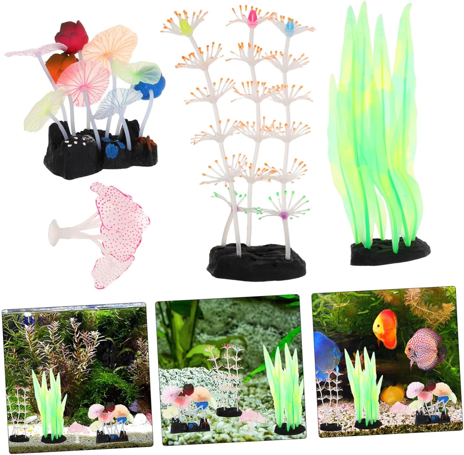 5sets Artificial Fish Tank Decoration Green Ornaments Fish Tank Accessories Faux Plant Artificial Green Water Plants Coral Reef Decor Simulation Aquarium Plant