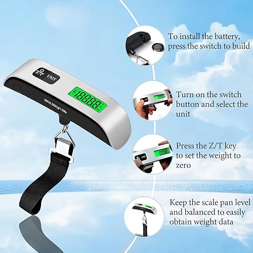 Miniatura 5 de Báscula de equipaje, báscula de equipaje de 110 libras con funciones de conmutación de 4 unidades y pantalla LED, báscula de equipaje digital de
