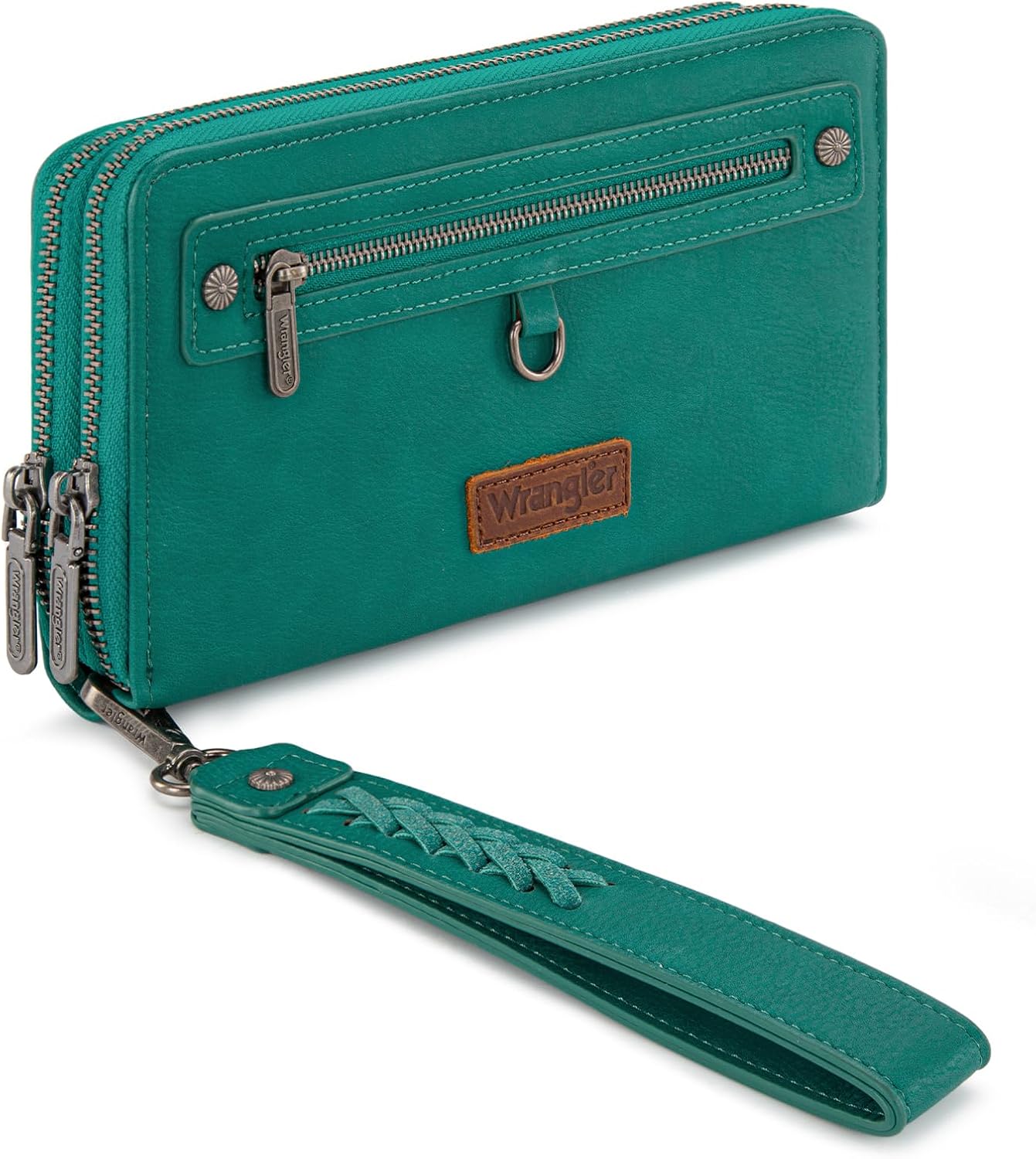 Montana West X Wrangler Women'S Wallets Double Zipper Pocket Large Capacity Phone Wristlet with Rfid Lining and Wrist Strap