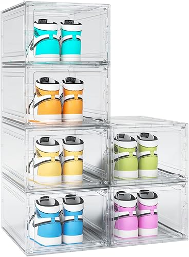GIMTRR Cajas organizadoras de zapatos, paquete de 6 cajas de almacenamiento de zapatos, cajas de zapatos transparentes apilables, armario de zapatos disponible en Yaxa Colombia