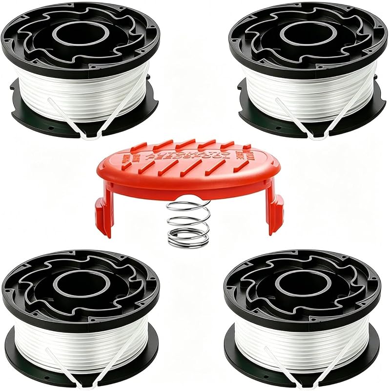 5 Pack AF-100 Weed Eater String Compatible with Black Decker AF-100-3ZP AF-100-BKP Wacker String Trimmer Line, Autofeed Weed Wacker String Trimmer Spools, 30ft, 0.065 Inch (4 Spool,1 Cap,1 Spring)