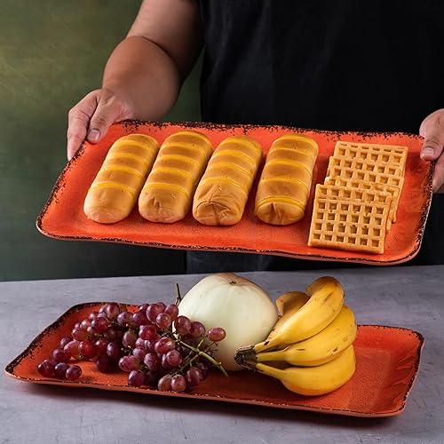 Miniatura 2 de LEHAHA Juego de 2 bandejas de melamina para servir, 17.5 x 10 pulgadas, juego de 2 platos rectangulares grandes de melamina para servir alimentos,