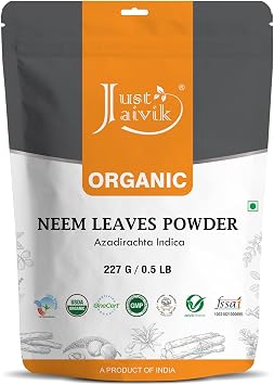 Just Jaivik 100% Organic Neem Leaves Powder - USDA Certified Organic, 227 GMS / 1/2 LB Pound / 08 Oz - Azadirachta Indica - Promoting Healthy Hair and Clear Skin an USDA Organic Certified Herb