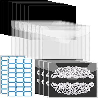 Pllieay 26Pcs Stamp and Die Storage Pockets with Rubber Magnetic Sheets and Labels, Clear Plastic Envelopes Storage Bag Scrapbooking Storage Dies for Cutting Dies Crafts Stencil Organizer Card Making