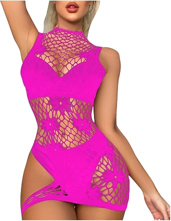 wodceeke Womens Sexy Mesh Fishnet Lingerie Dress Hollow Out Babydoll Chemise Beach Cover Up Mini Skirt