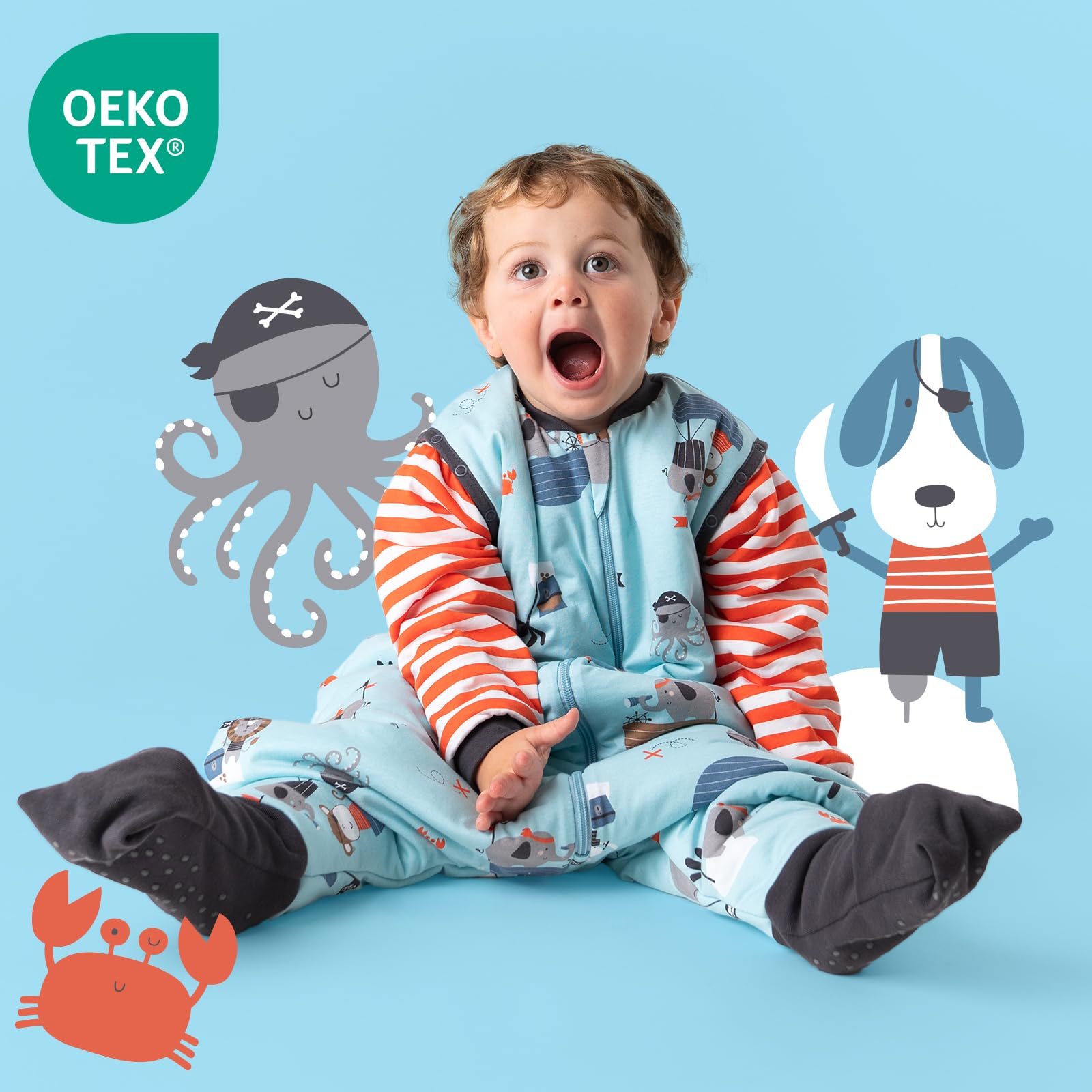 Sacco nanna con aperture per i piedi, per tutto l’anno, 2,5 Tog, unisex con elefanti, disponibile in 5 taglie diverse