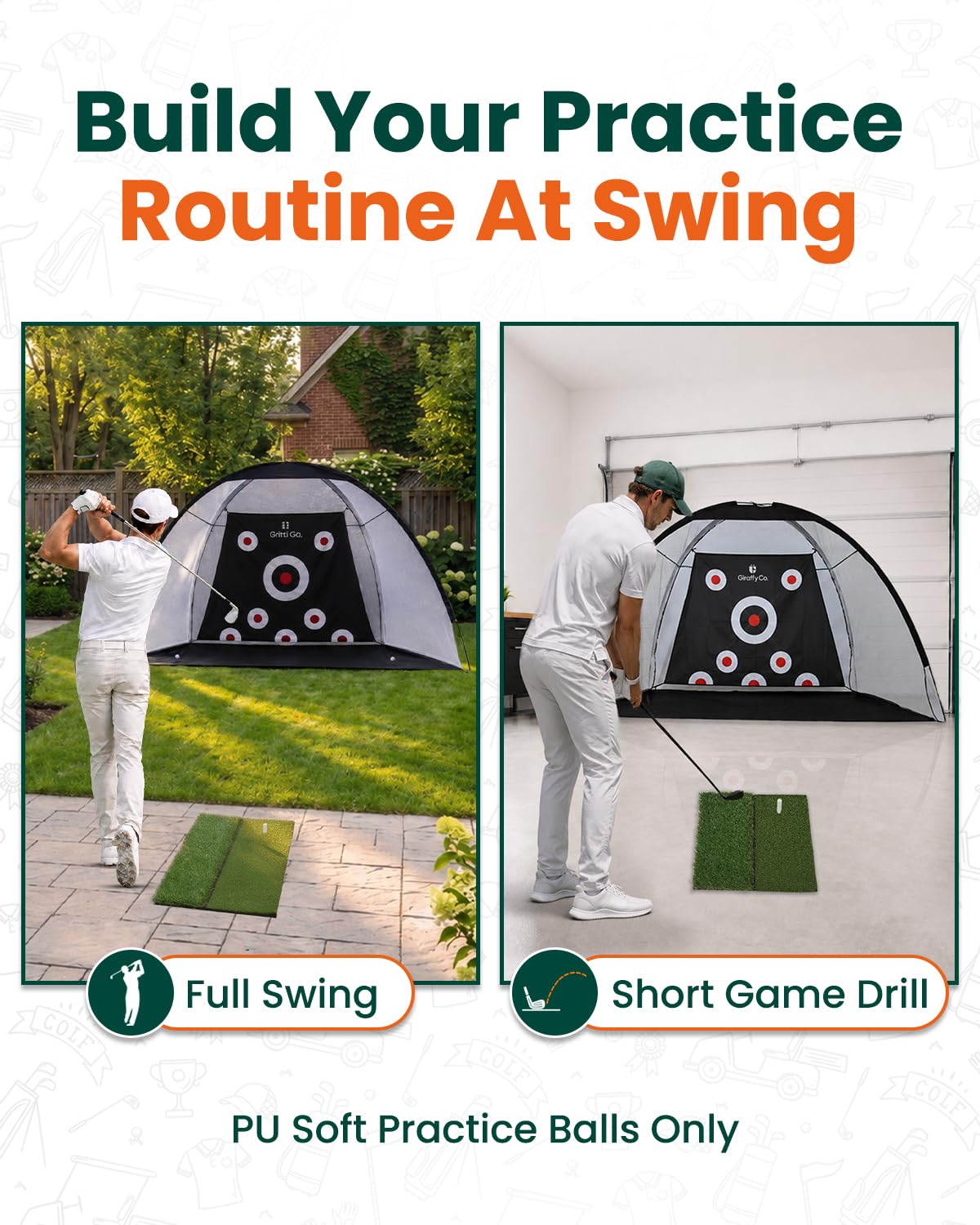 GIRAFFYCO Golf Übungsnetz mit Dual-Turf Matte, 310 cm Trainingsnetz