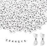 Letter Beads, 2000 Pcs Letter Beads for Bracelets, 4x7mm Round Alphabet Bead with 2 Rolls Elastic String for Friendship Bracelets and Jewelry Making, Black on White