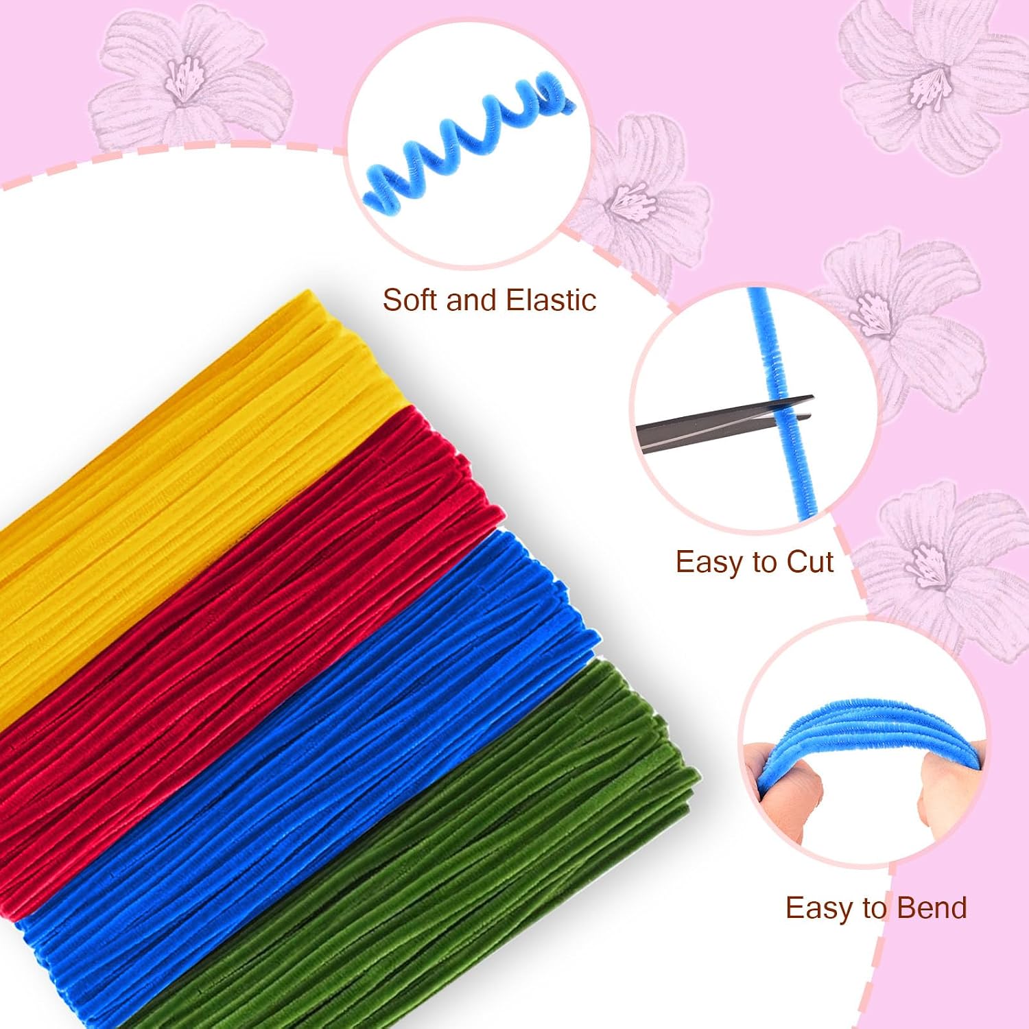 SWIMEE 400 Pcs Pipe Cleaners Craft Kits for Flower Colored Fluffy Fuzzy Sticks Chenille Stems Art Supplies for Projects Creative DIY Room Decor, Christmas Decorations, Creative Gift (Blue)
