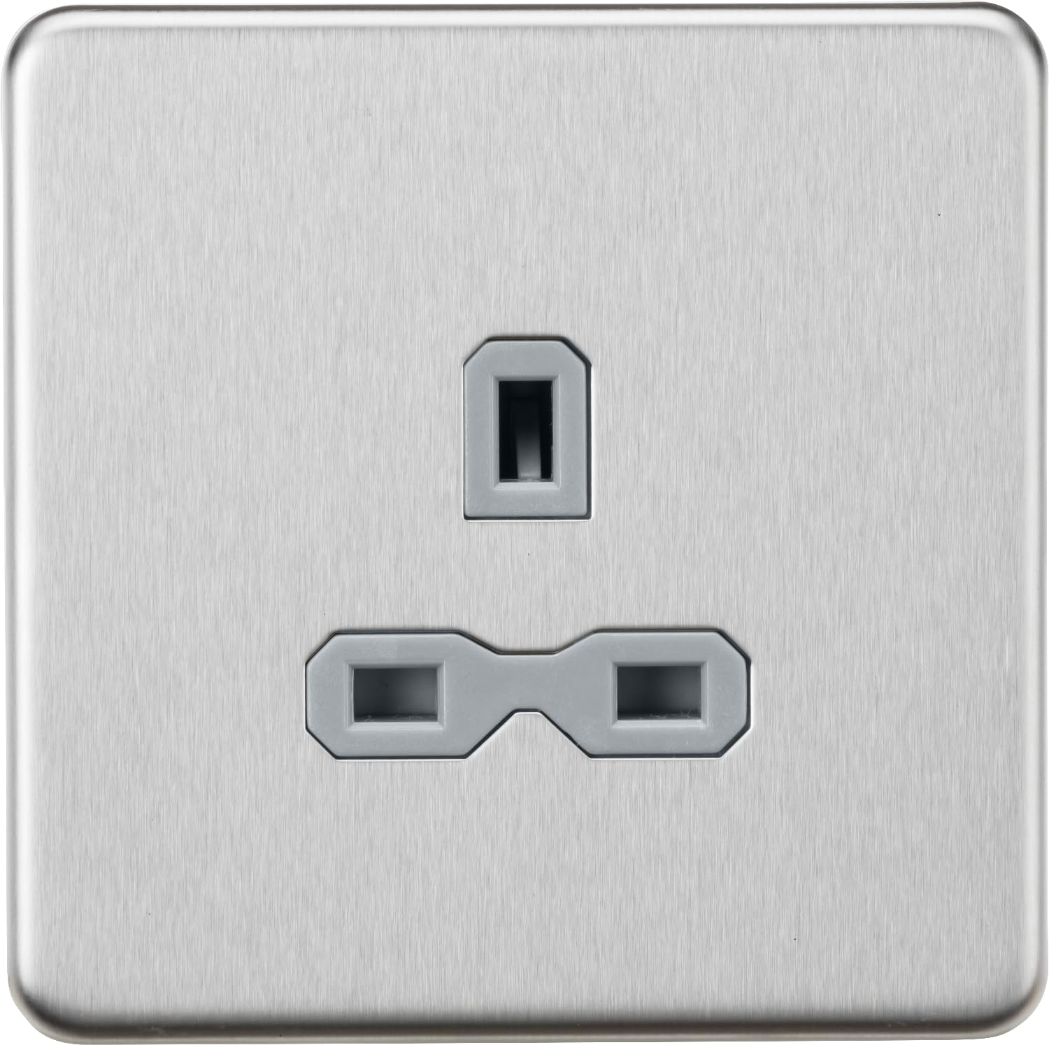 Knightsbridge Brushed Chrome 13A 1G Unswitched Socket - With Grey Insert