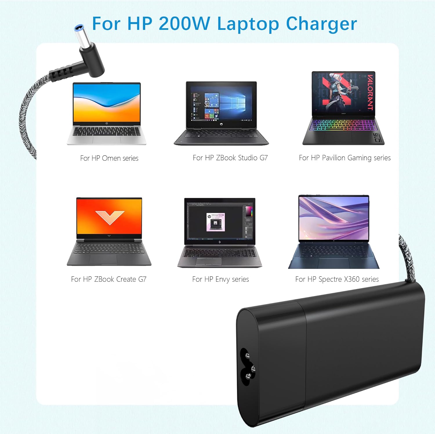 200W Laptop Charger for HP Original Omen, Pavilion Gaming 15 16 17, Victus 15 16, ZBook 15 17, ZBook Fury Create Studio Envy 15 2020 TPN-DA10 Gaming Laptop Power Adapter Supply AC Adapter