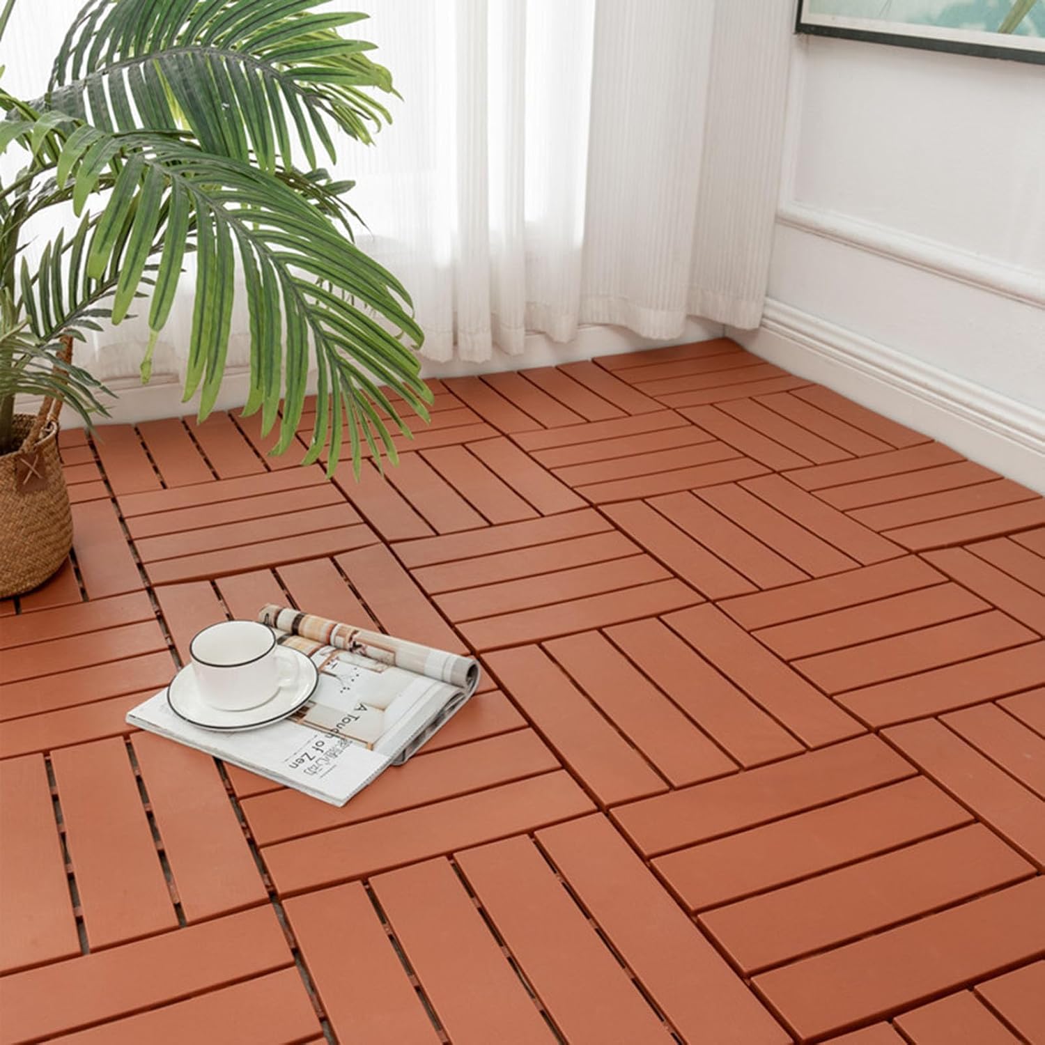 Dalles et lames de terrasse en composite, Dalles de terrasse emboîtables multicolores 30x30x2cm 10 pièces(Brick)