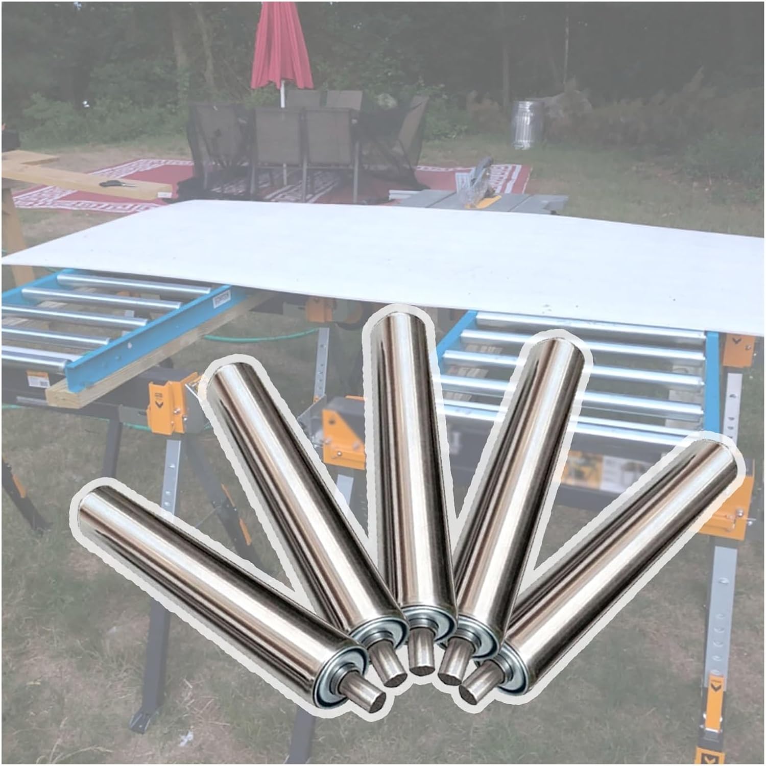 32mm Conveyor Rollers - Heavy Duty Stainless Steel Replacement for Table Saw, 450mm Length, Spring Press-in Installation, Ideal for Small & Large Projects, Durable Gravity Rollers