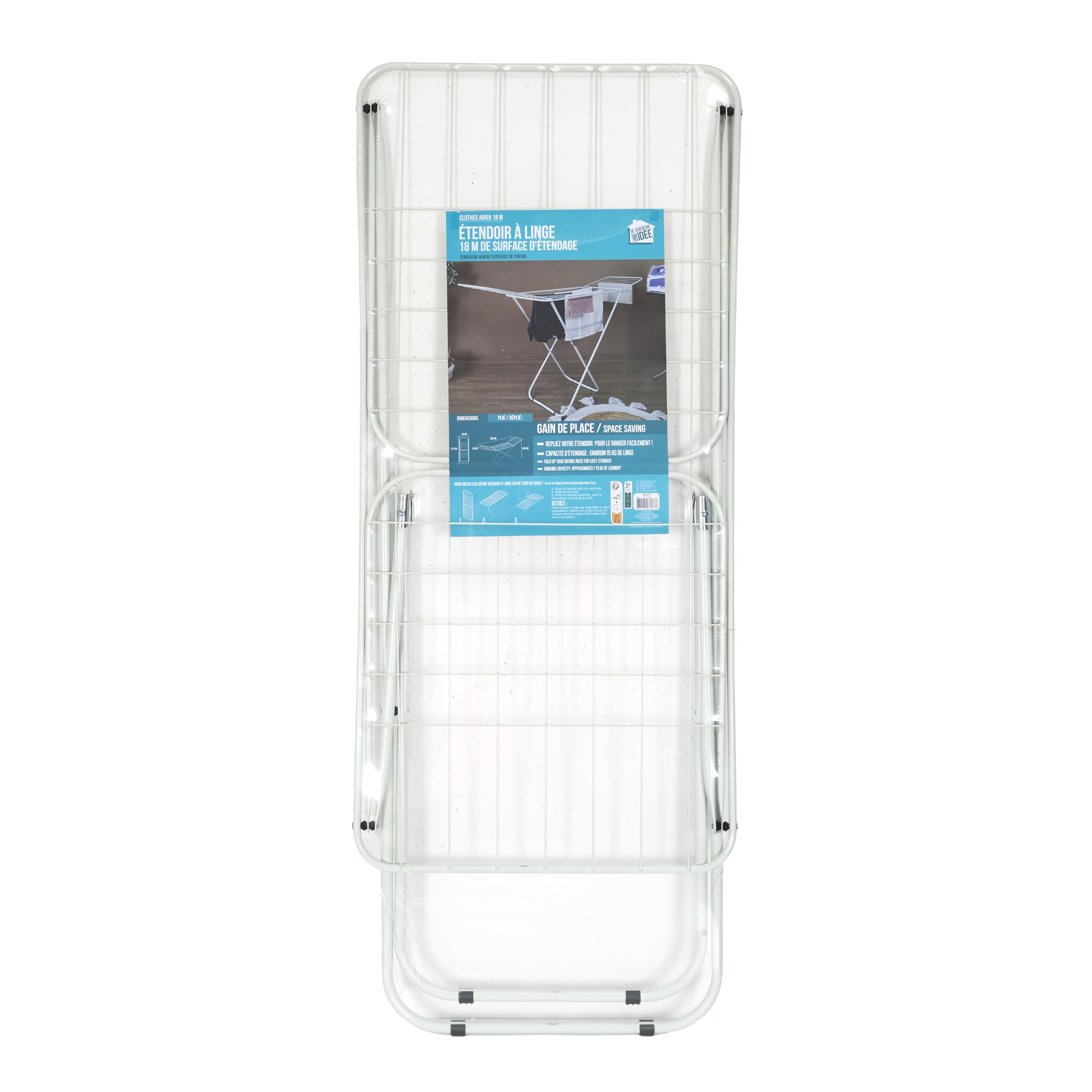 Étendoir à Linge Accordéon 18 m Pliable Blanc | Acier inoxydable, étendoir à linge accordéon, 18 mètres d'étendage, design compact et pliable, buanderie, blanc