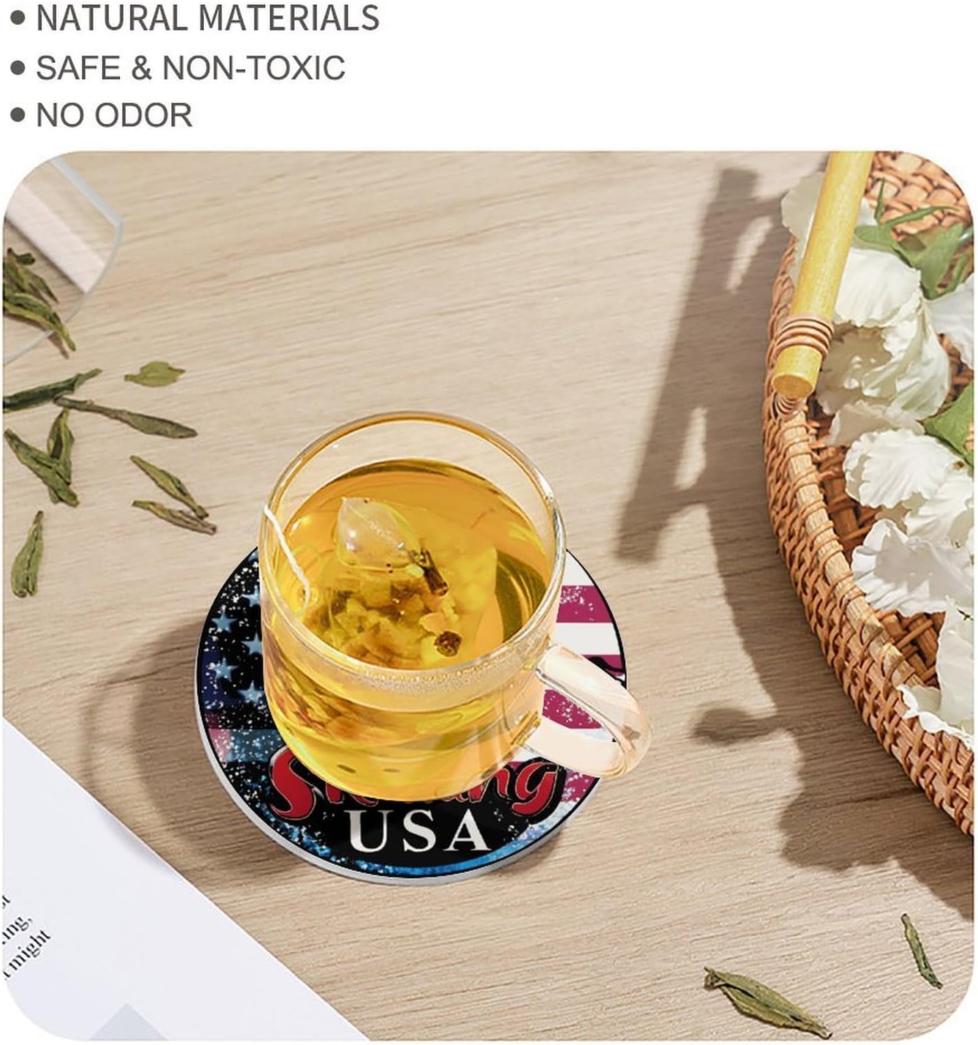 Ice Skating Dance USA Flag Coasters for Drink Round Ceramic Coaster with Cork Base Home Decorative 4PCS