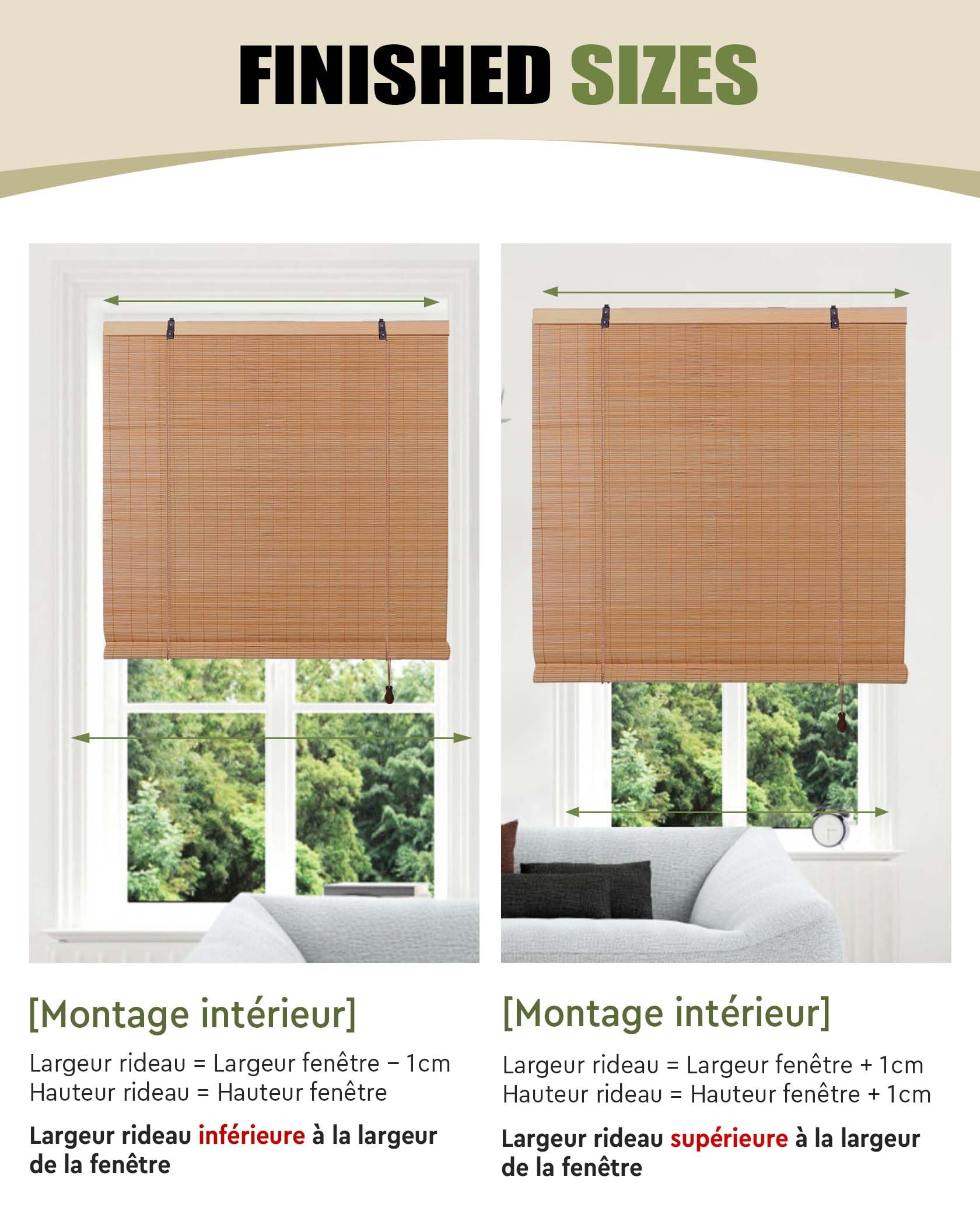 FoundGo Stores en bambou sans perçage - 100 x 120 cm (l x H) - Stores en bois rétro - Stores romains en bambou enroulables - Stores filtrant la lumière pour fenêtres d'intérieur