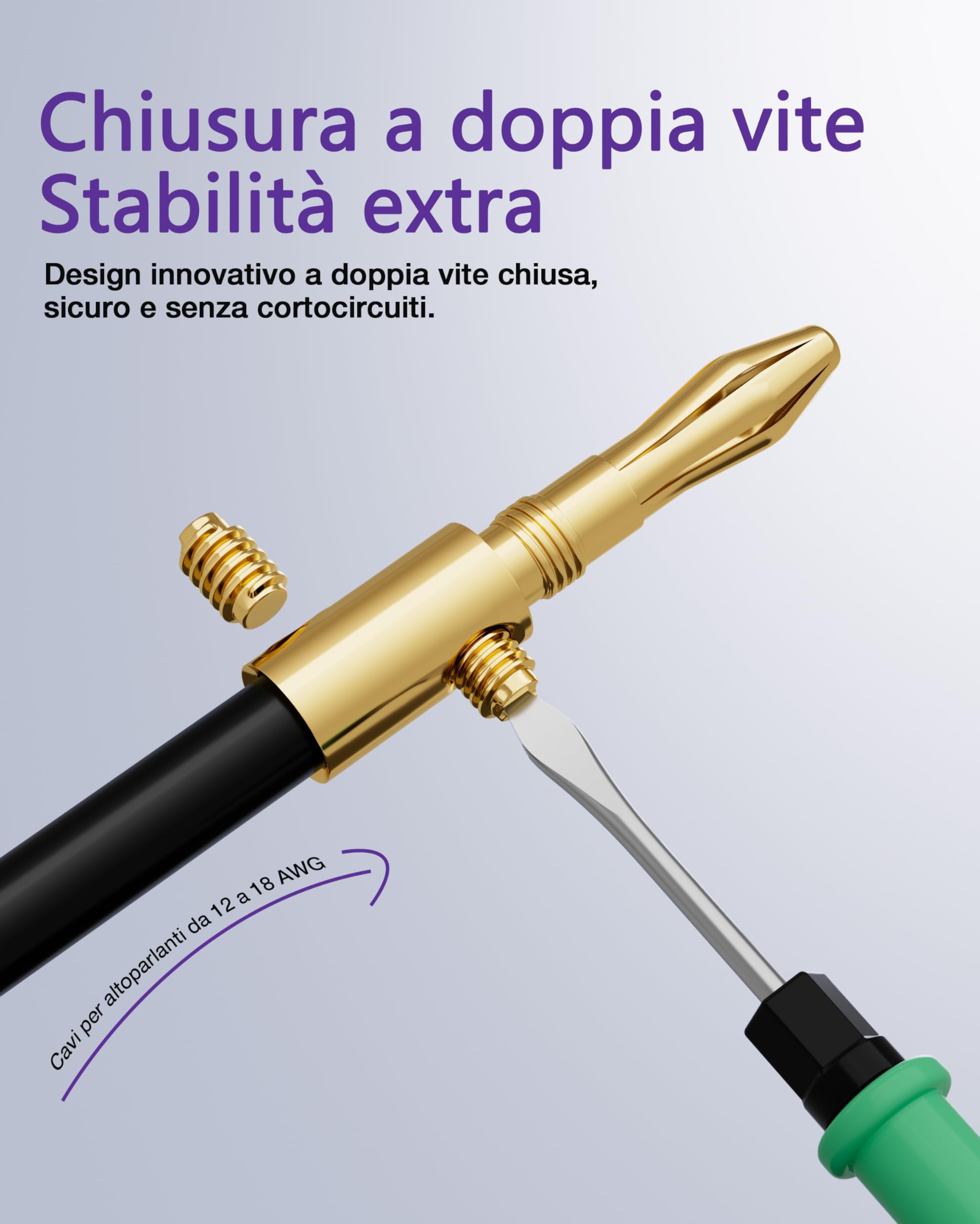 VCELINK 4mm Connettori a Banana, Placcate in oro 24K Connettori Banane Hifi a Doppia Vite per Fili da 12-18 AWG, Piastra a muro, Amplificatore, Home Theater, 4 Pezzie