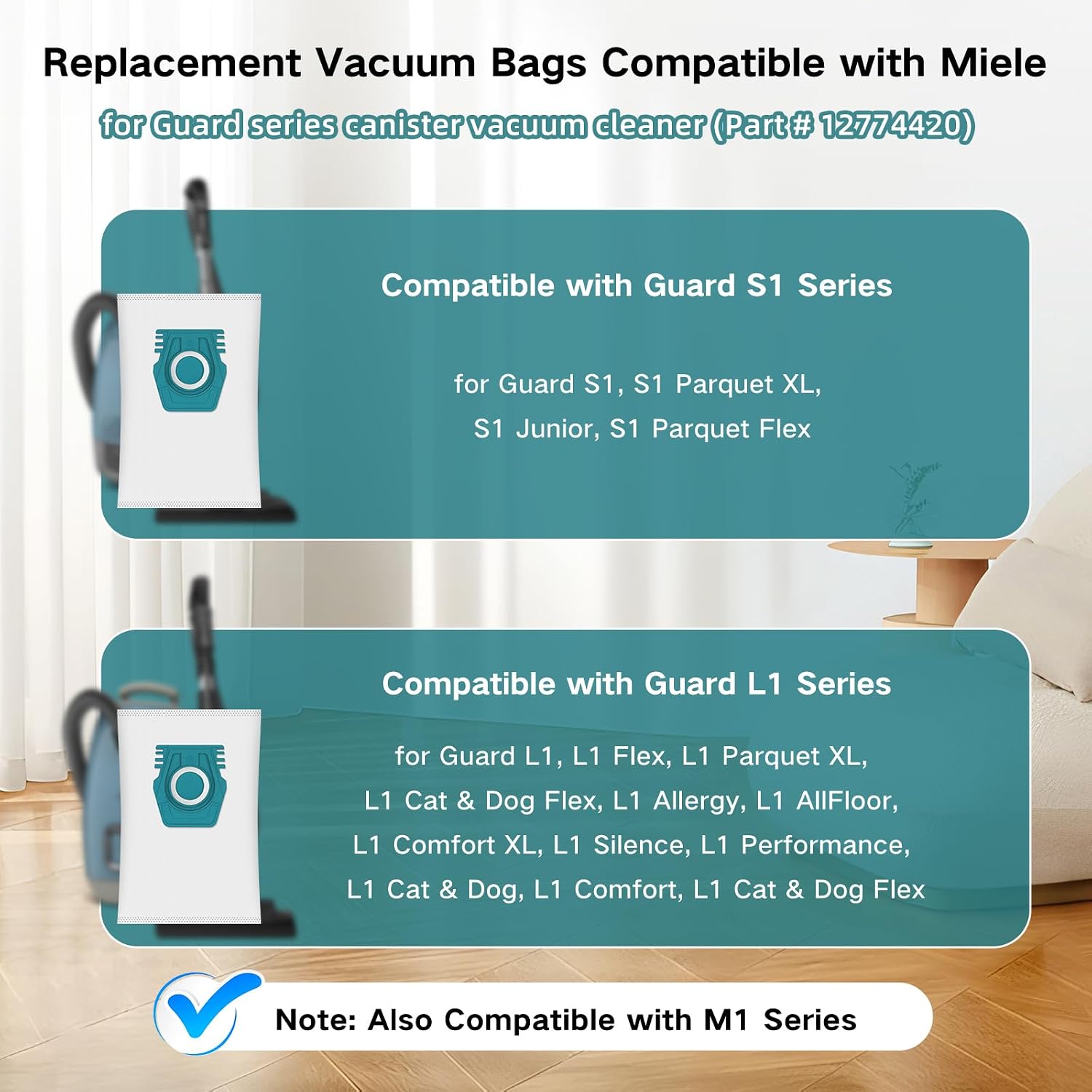 12 Pack TU Dust Bags for Miele Pure Air TU 3D Vacuum Cleaners Bag for Guard L1/S1 Junior Flex Parquet Silence AllFloor Performance Comfort Electro Cat Dog Series with 4 Exhaust Filters