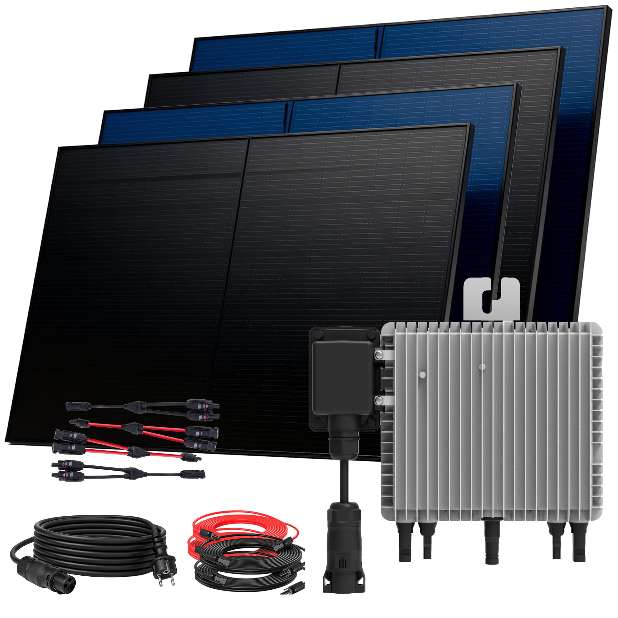 SUNNIVA® 2000W Balkonkraftwerk BIFAZIAL FULLBLACK komplett Steckdose DEYE 800W Wechselrichter, PV Solaranlage, 4x 500W Glas Solarmodule, inkl. 5m Kabel, Bluetooth WIFI, Komplettset