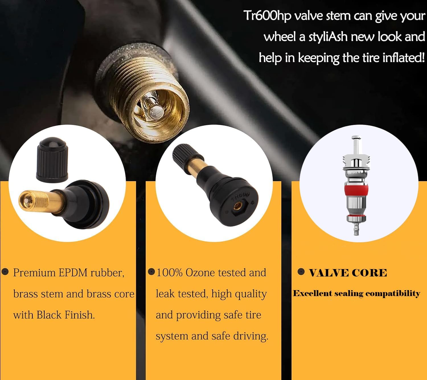 TR600HP High Pressure Tire Valve Stems 50 Pack, Heavy Duty Snap-in Rubber Valve Stems for 0.453" Rim Hole, Leak-Proof EPDM, Max PSI Performance for Truck Trailer Car RV Motorcycle Tire Replacement