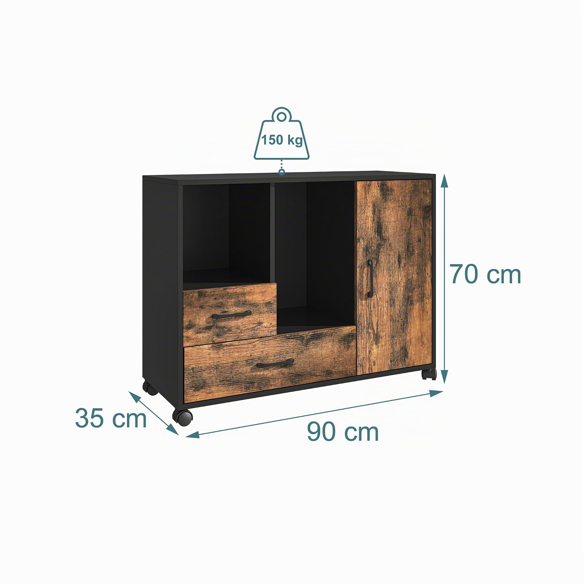 Relaxdays Rollcontainer 2 Schubladen & 4 Fächer, HBT: 70 x 90 x 35 cm, Rollwagen mit Tür, Büroregal, Farbwahl