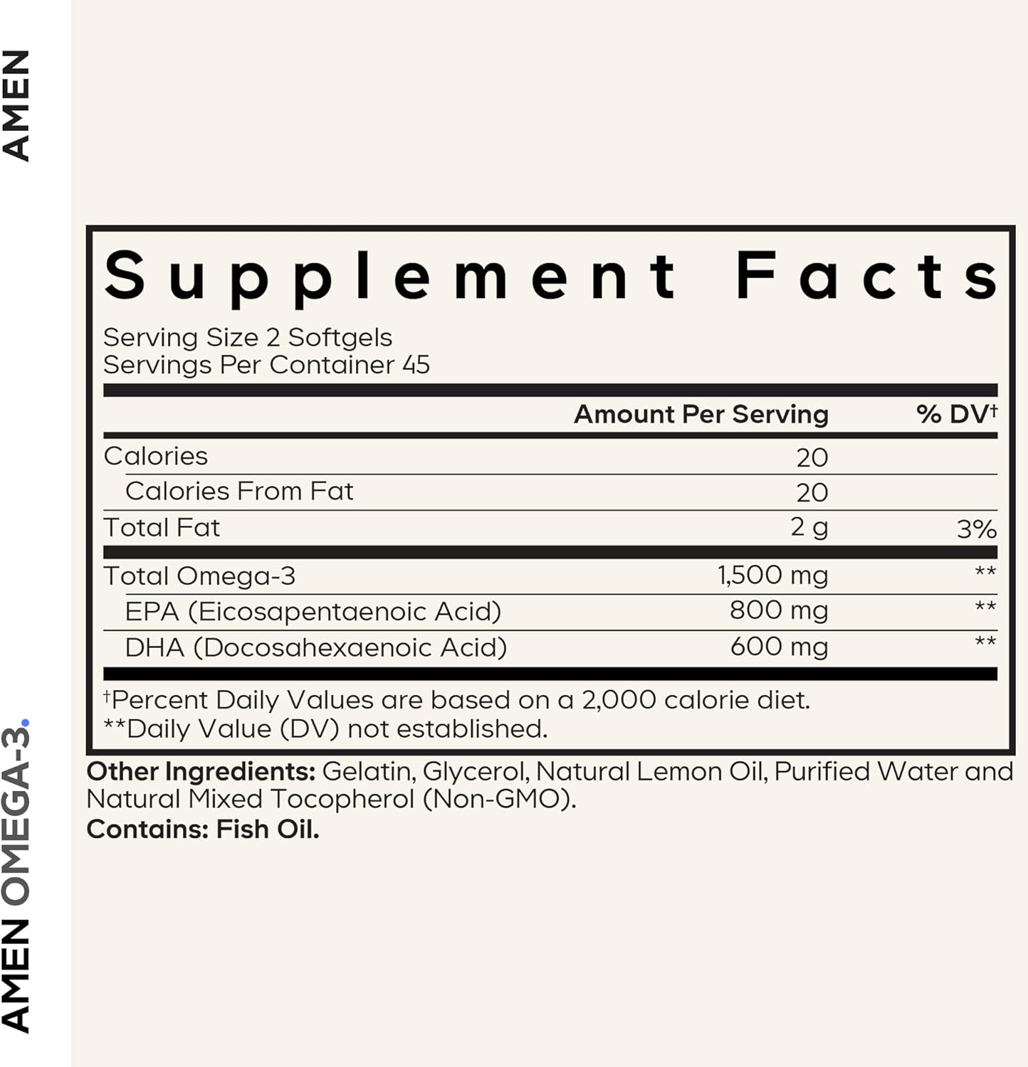 Amen Omega-3 Supplement - 1500mg High-Potency Daily Omega 3 - EPA and DHA Fatty Acids Fish Oil - 45-Day Supply - Fatty Acid Supplements - Fish Oil Pills - Non-GMO - 90 Soft Gels Capsules