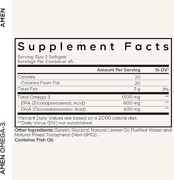 Amen Omega-3 Supplement - 1500mg High-Potency Daily Omega 3 - EPA and DHA Fatty Acids Fish Oil - 45-Day Supply - Fatty Acid Supplements - Fish Oil Pills - Non-GMO - 90 Soft Gels Capsules