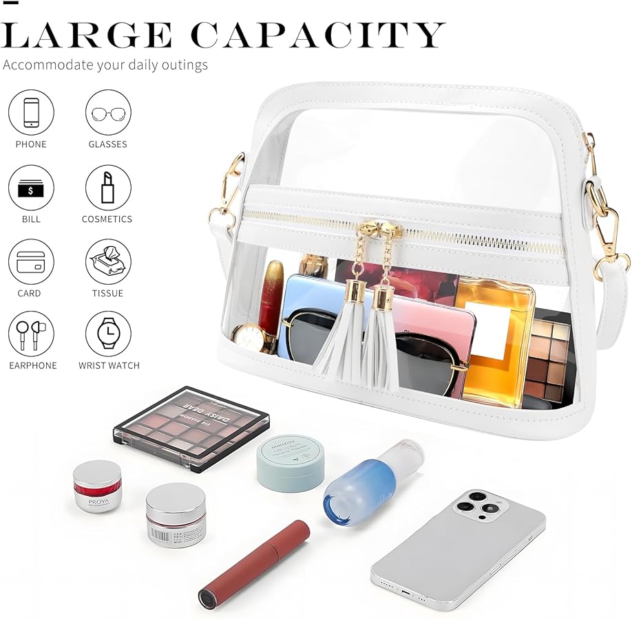 Clear Bag Stadium Approved, Leather Clear Crossbody with Tassel