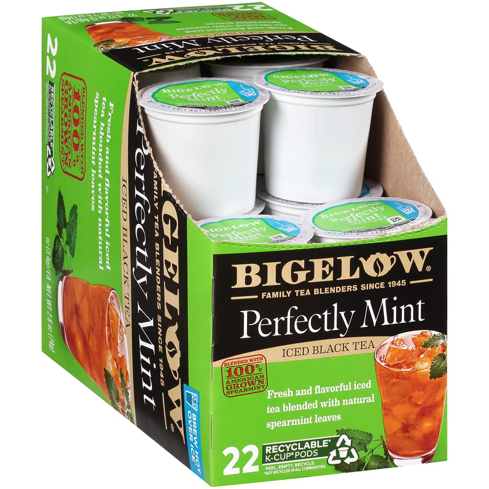 Bigelow Unsweetened Perfectly Mint Iced Tea K Cups, 22