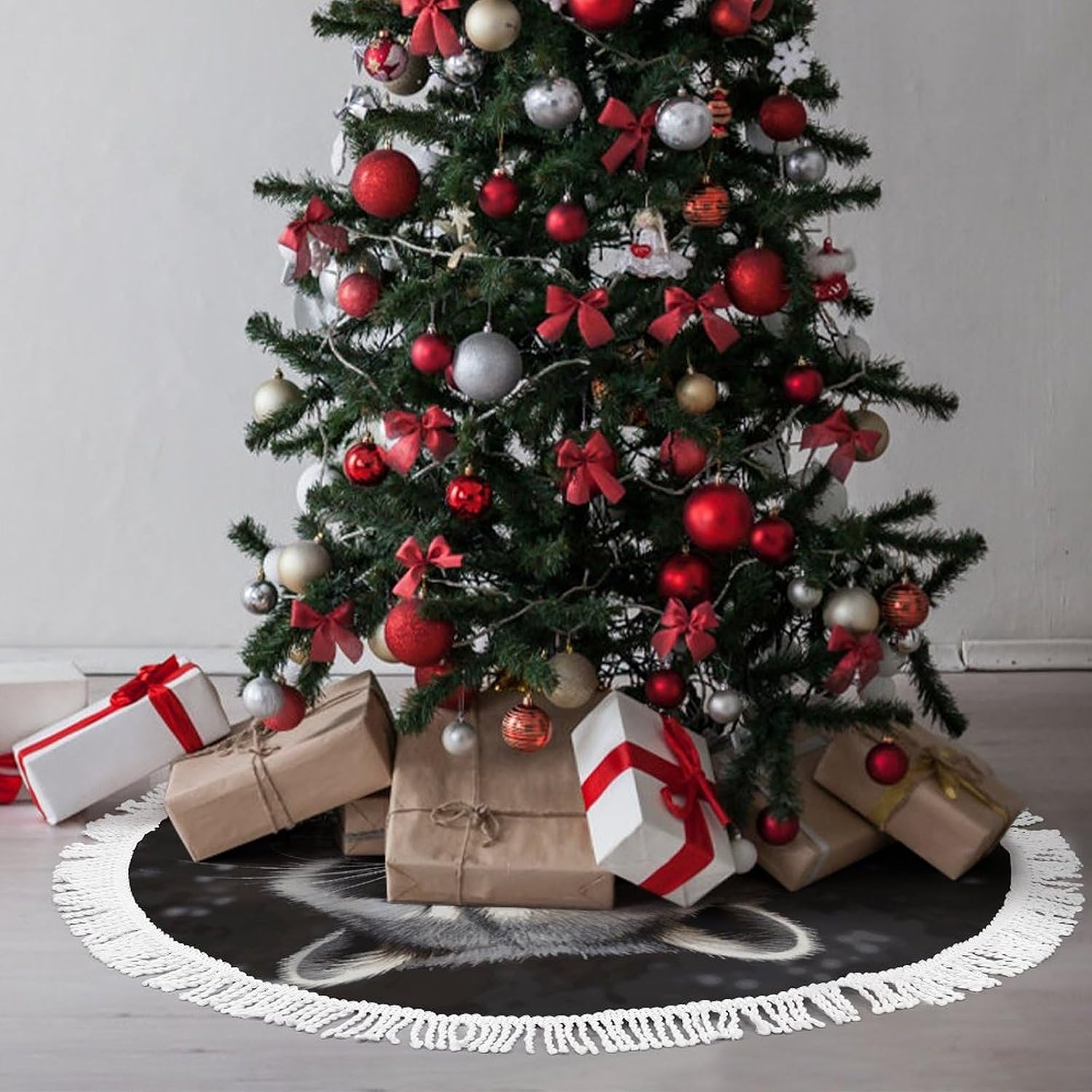 Raccoon Printed Christmas Tree Skirt 48 Inch Tree Skirt Christmas Tree Collar Christmas Tree Decorations Winter Xmas Tree Mat