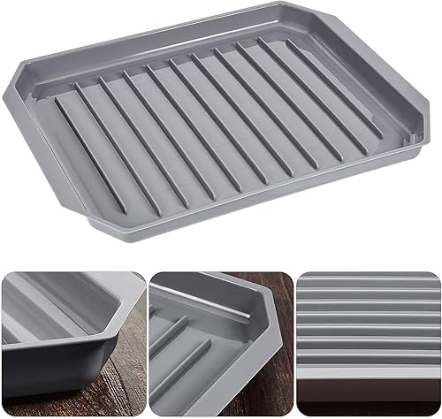 Miniatura 3 de Bandeja de tocino para microondas, 2 piezas, bandeja para horno de microondas y tocino, bandeja de horno de hornear para aperitivos congelados,