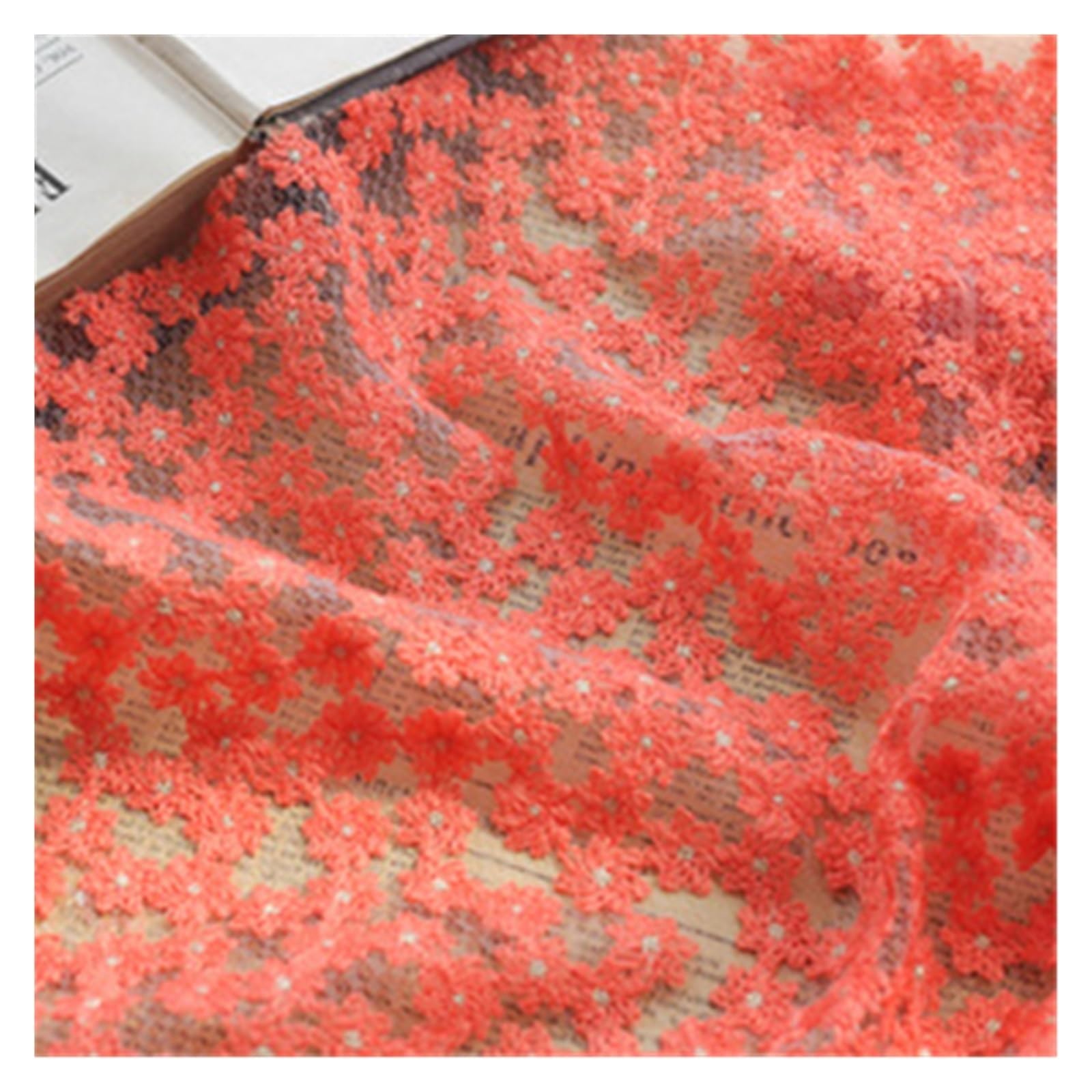 Soft Small Daisy Embroidery Mesh Lace Fabric Skirt Cheongsam Clothing Fabric Handmade DIY Cloth By The Yard(As the Picture)