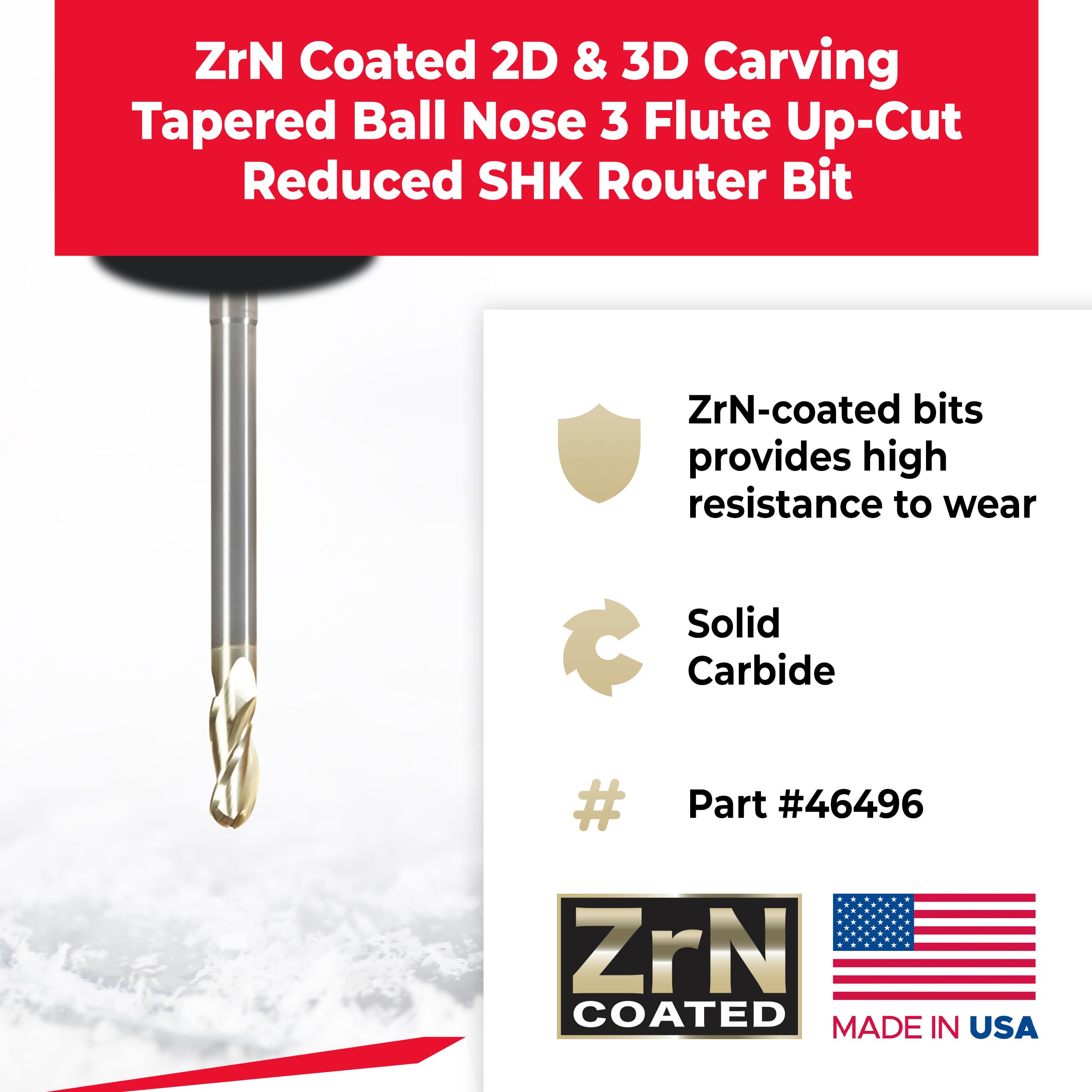 Amana Tool - 1/2 Carving 3D Ball Nose ZRN (46496), Industrial Grade