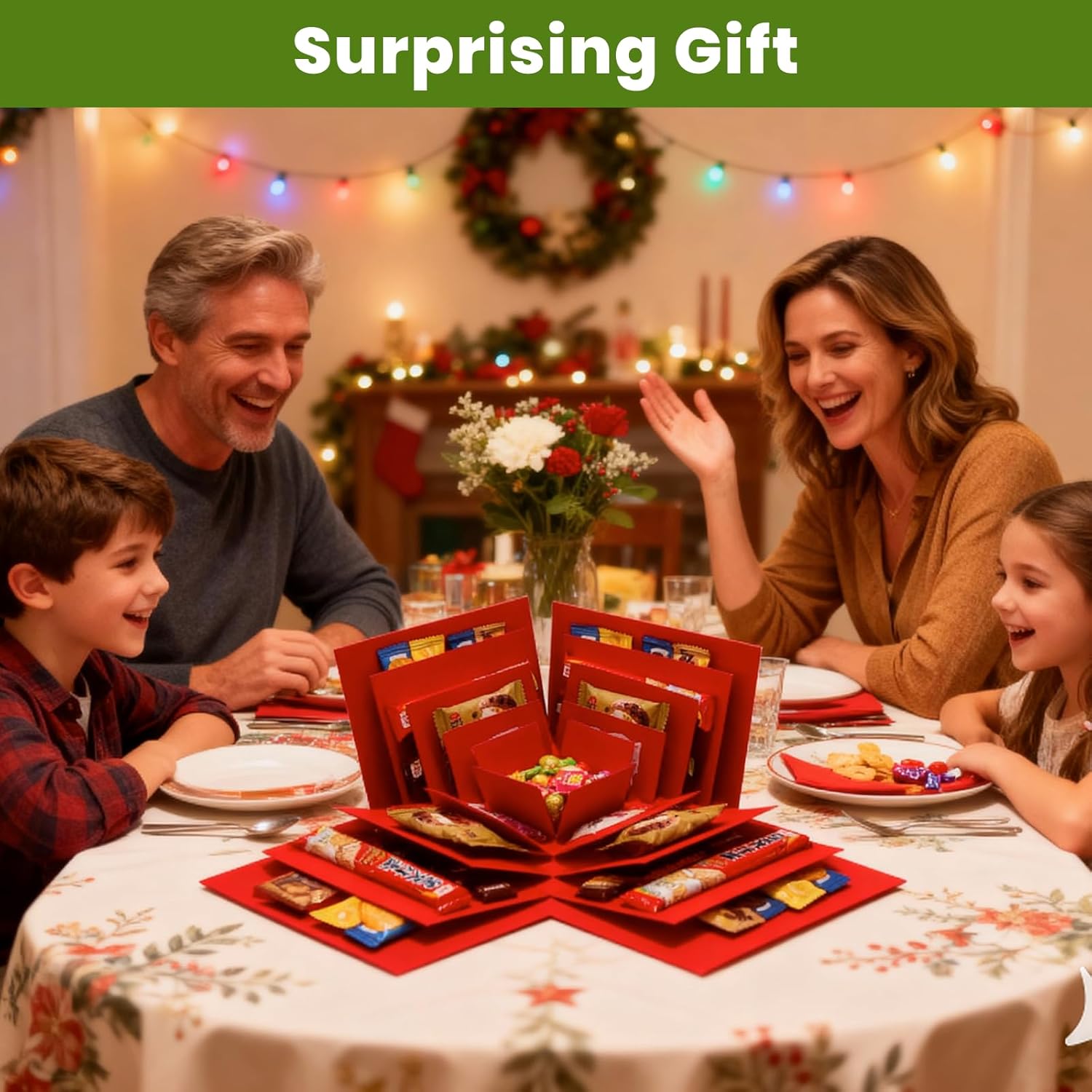 LOOMROOT Gift Box for Holidays, 5 Layer Surprise Picture Box Opens Up, Multi Layer DIY Photos Gift for Birthdays (RED) - Image 2