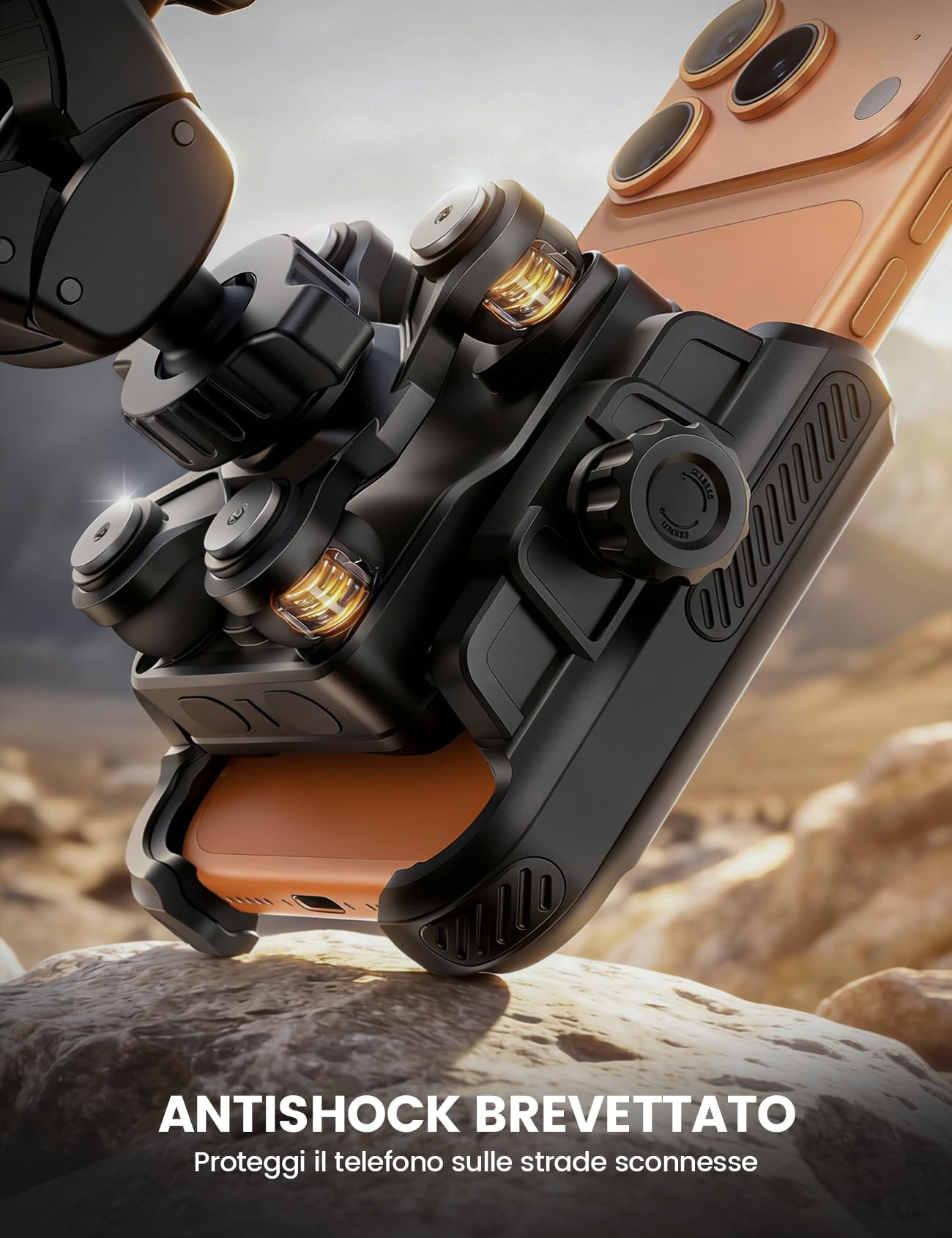 Lamicall Supporto Telefono Moto, Porta Telefono Bicicletta – [Non Copre Fotocamera] [Doppio Ammortizzatore] 1S Sblocco, 360° Rotazione, Porta Cellulare Manubrio per iPhone e Altri Smartphone da 6-7,2"
