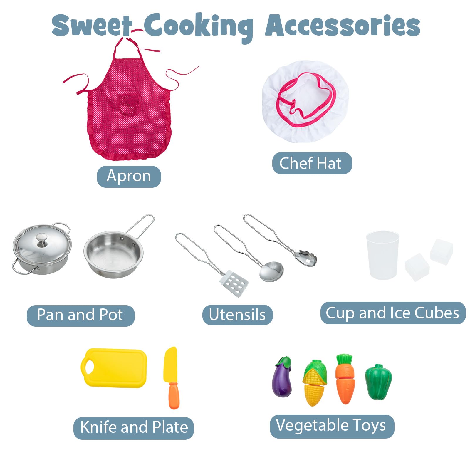 HOMASIS Cucina Angolare per Bambini in Legno, Cucina Giocattolo con Luci, Suoni e Vapore, Lavello, Fornello, Forno, Macchina del Ghiaccio, Frigorifero, Lavagna, per Bambini da 3+ Anni (Bianco)