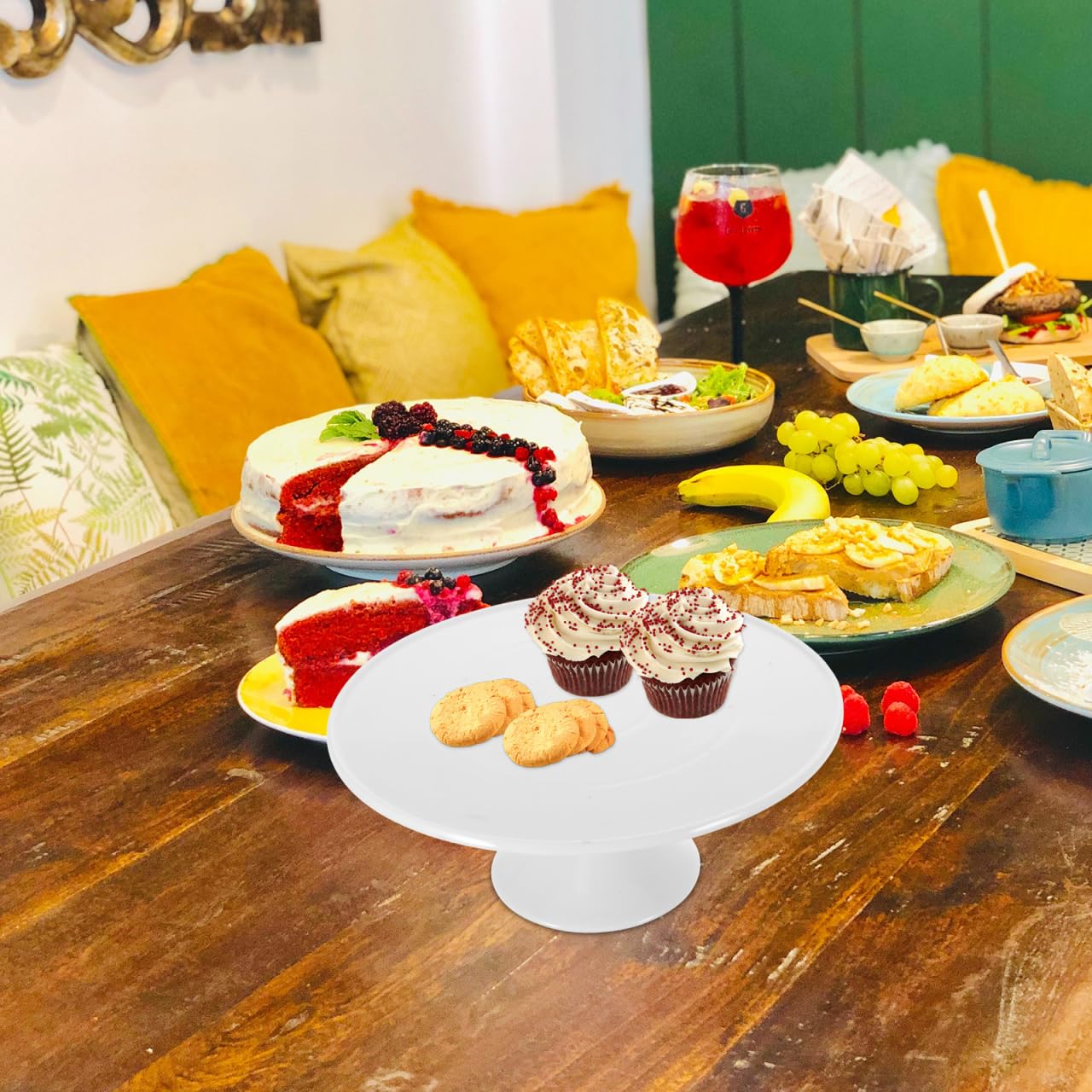 Angoily Soporte de pastel de cerámica, soporte para tartas de porcelana, redondo, postres, plato para bodas, cupcakes, decoración para fiestas de cumpleaños en el hogar