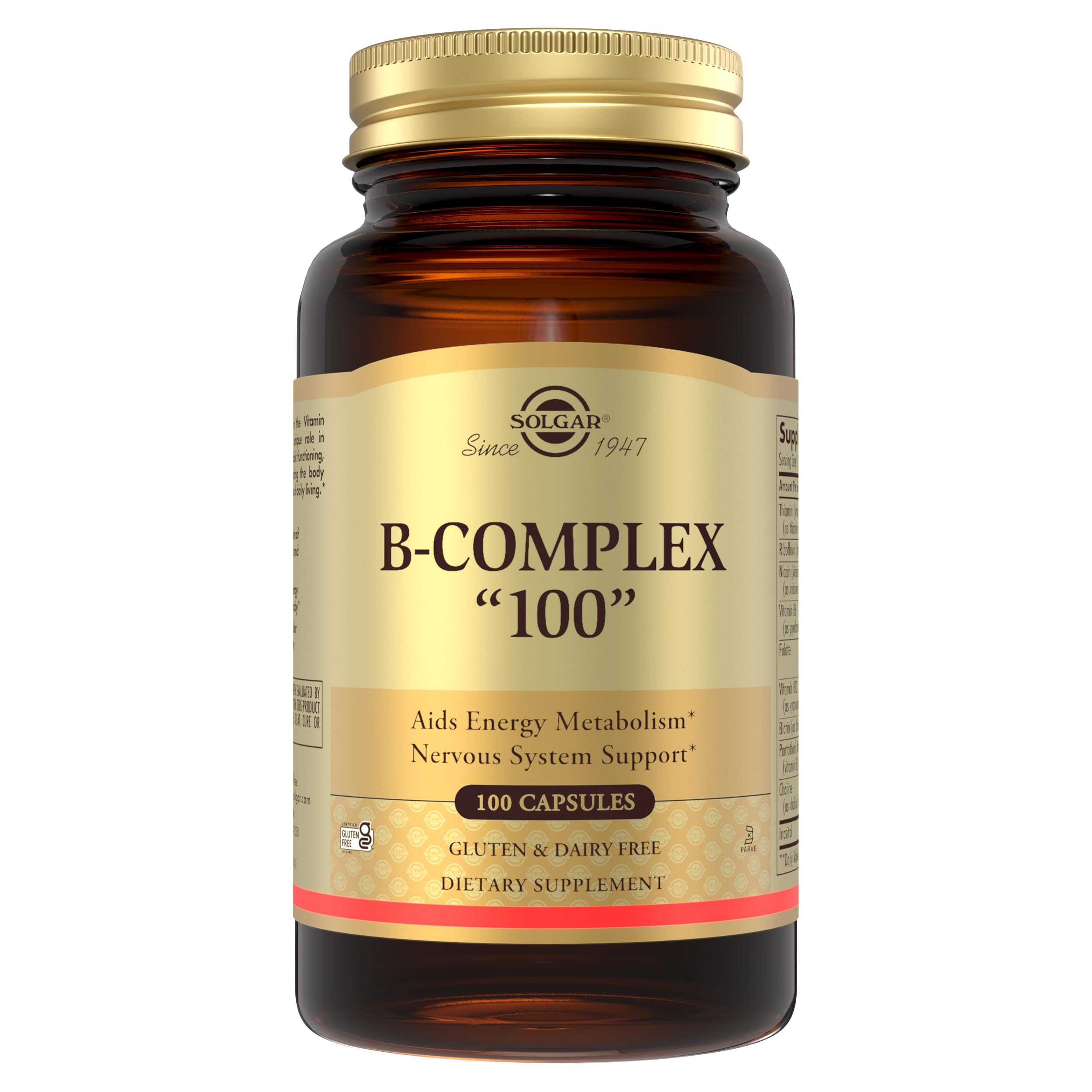 Solgar B-Complex 100", 250 Vegetable Capsules - Nervous System Support - Supports Energy Metabolism - Vegan, Gluten Free, Dairy Free, Kosher - 250 Servings — Amazon image 10