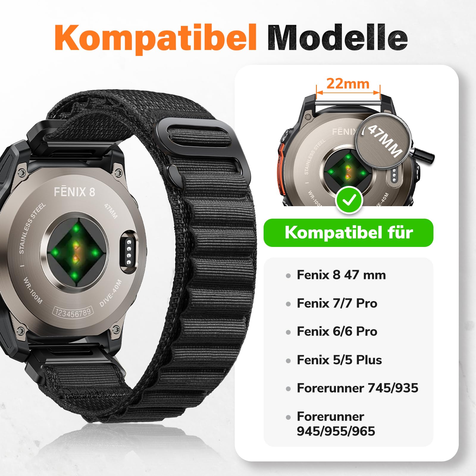 NotoCity für Garmin fenix 6 pro/7 Armband, Uhrenarmband 22mm für Garmin Fenix 6/7 pro/5/5 plus, Fenix 8/8 pro 47mm, Forerunner 965/955, Nylon Quickfit Armband für Epix Gen 2, G-Haken(Schwarz)