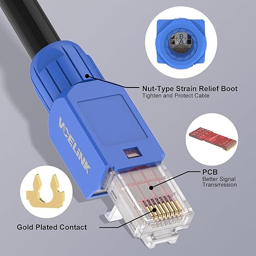 Miniatura 4 de VCELINK Conector RJ45 sin herramientas, enchufe de terminación de campo CAT6, enchufe modular chapado en oro, conector UTP CAT6 sin herramientas