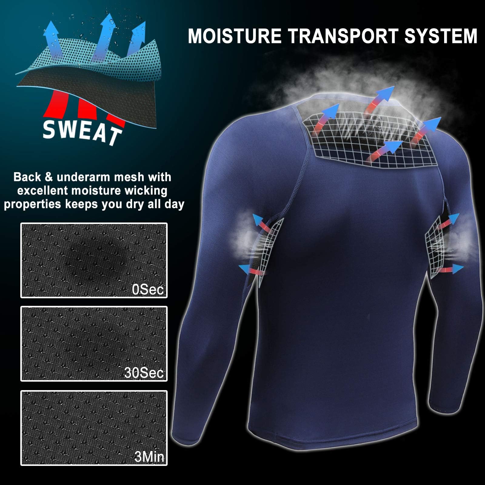 AMZSPORT Camicia a Compressione da Uomo, Maglietta a Maniche Lunghe Cool Dry Layer Fitness Top