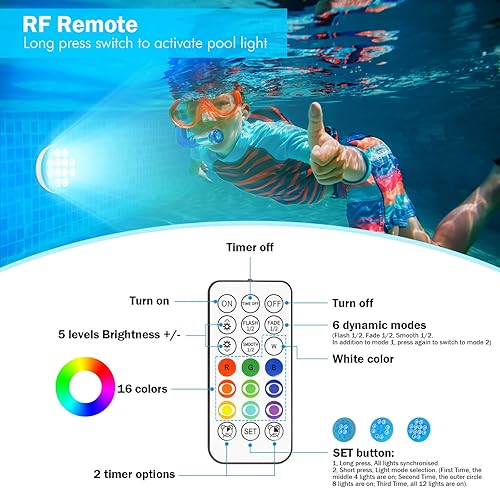 Miniatura 6 de Luces para piscina, luces LED sumergibles recargables de ultra alta luminosidad con control remoto, luz LED magnética impermeable IP68 de 22 colores