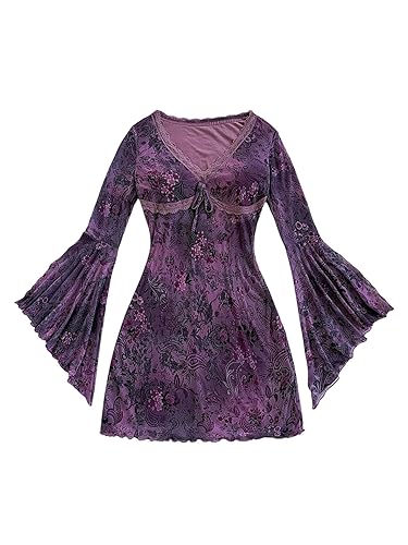 Floerns Women's Boho Flared Sleeve Mini Dress Tribal Flounce Vintage Bell Dresses