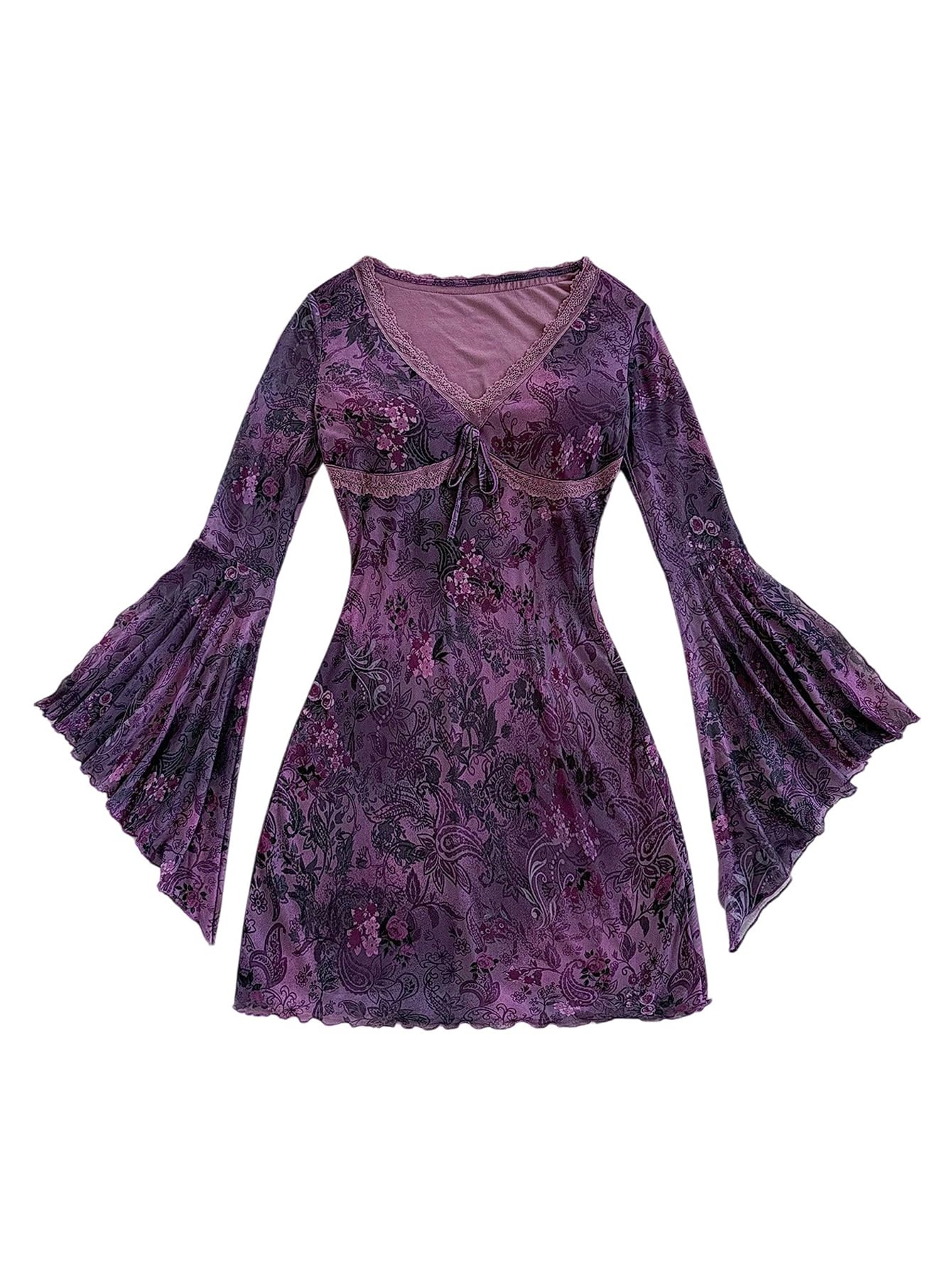 Floerns Women's Western Cowgirl Bell Sleeve Boho Country Floral Mini Dress